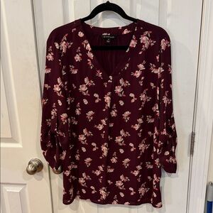 Hawthorne Burgundy Floral Blouse 1x